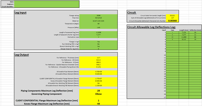 Becht piping settlement tool Input Output